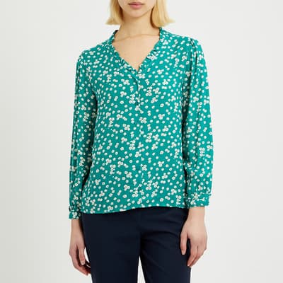 Green Floral Button Through Blouse