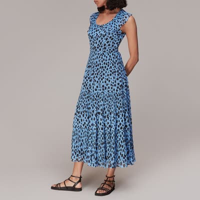 Blue Animal Print Plisse Dress