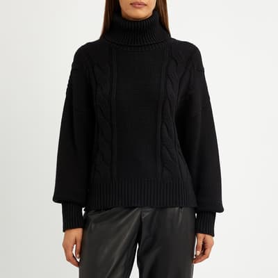Black Cashmere Blend Cable Knit Roll Neck Jumper