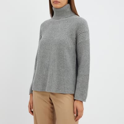 Grey Cashmere Blend Ribbed Jumper
