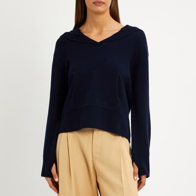 Navy Cashmere Blend Vee Hoodie