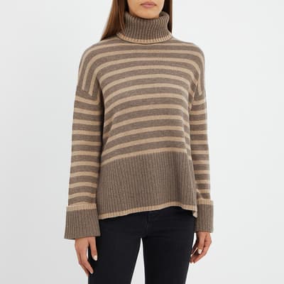 Mushroom / Oatmeal Cashmere Blend Stripe Jumper