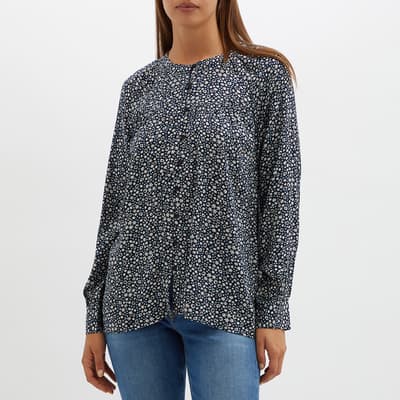 Navy Daisy Print Button Up Shirt 