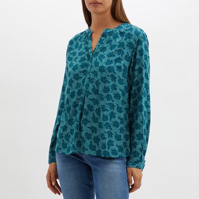 Blue Tie Cuff Blouse