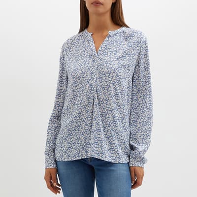 Blue/White Tie Cuff Blouse