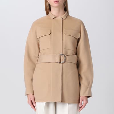 Camel Cargo Short Cashmere Blend Coat