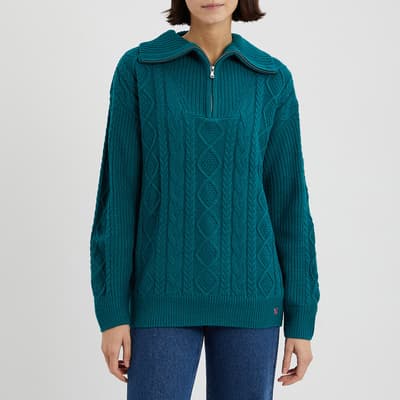 Green Half Zip Cable Knit Jumper