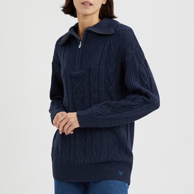 Navy Half Zip Cable Knit Jumper
