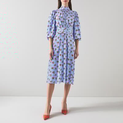 Blue Floral Tamara Silk Midi Dress