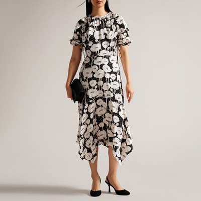 Black Abriee Puff Sleeve Midi Dress