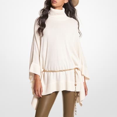 Cream Belt Detail Cashmere Blend Poncho
