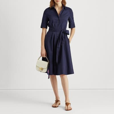 Navy Stretch Cotton Blend Dress