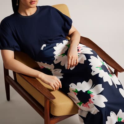 Navy Daysiah Ponte Top With Midi Skirt Dress