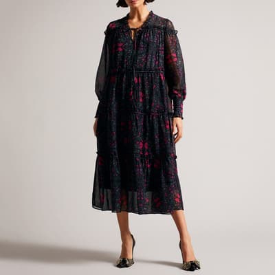 Black/Pink Ellyah Swing Midaxi Dress