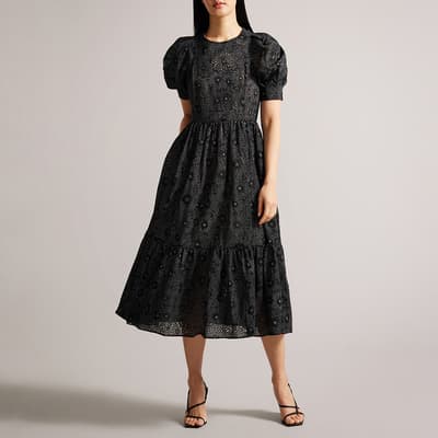 Black Meganie Tiered Midi Dress
