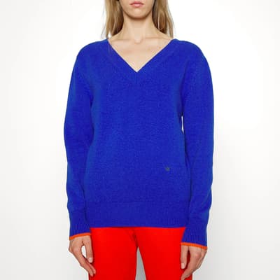 Blue V-Neck Knit Cashmere Blend Jumper