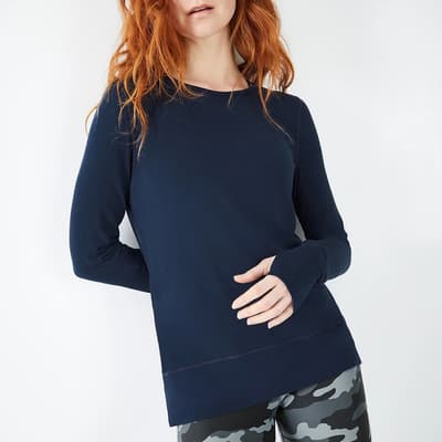 Rhea Long Sleeve Open Back Top - Midnight Navy