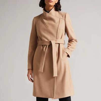 Camel Sandra Cashmere Blend Wrap Coat