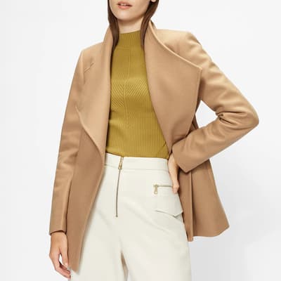 Camel Rytaa Short Wool Wrap Coat