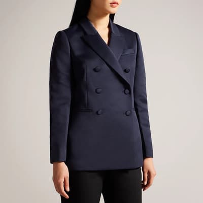 Navy Seraph Satin Boyfriend Blazer