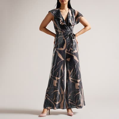 Multi Edennie Printed Sequin Ruffle Jumpsuit