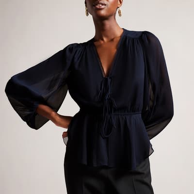 Navy Frasiah Tie Front Blouse