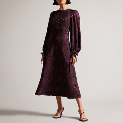 Black Merlisa Floral Printed Midi Dress