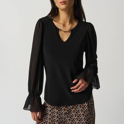 Black Ruffle Sleeve Top