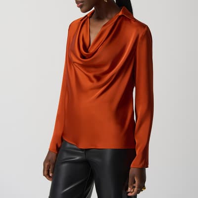 Orange Cowl Neck Satin Shirt