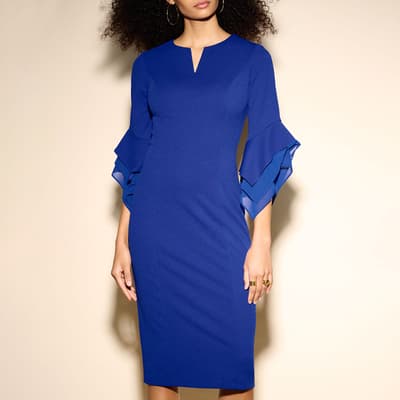 Royal Blye Frill Midi Dress