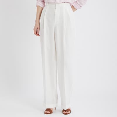 Ecru Wide Leg Linen Trousers