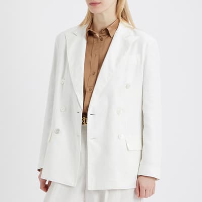 Ecru Double-Breasted Linen Blazer