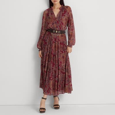 Red Printed Georgette Midi Dress