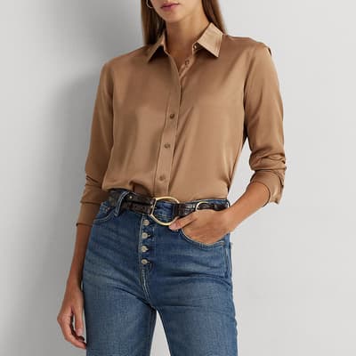 Camel Satin Charmeuse Shirt