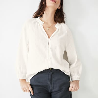 Ecru Clara Textured Cotton Blouse 
