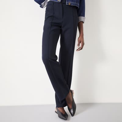 Navy Slim Leg Pintuck Trousers 