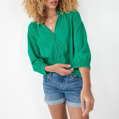 Green Clara Textured Cotton Blouse 
