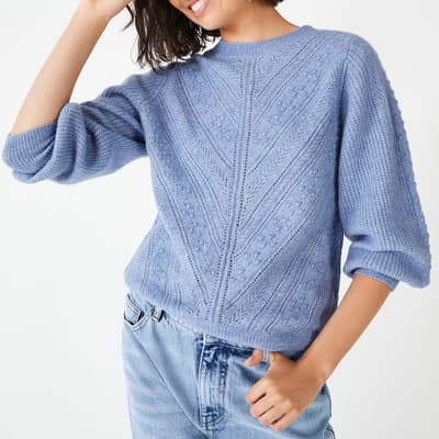 Light Blue Layla Pointelle Wool Blend Jumper