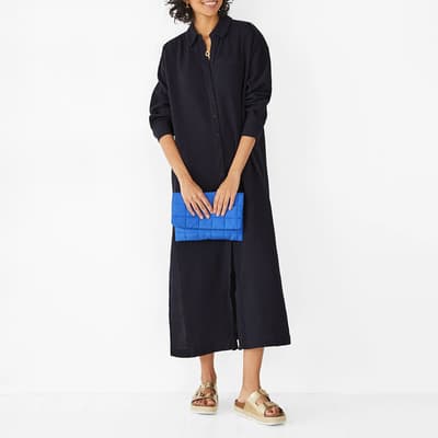 Navy Georgie Textured Cotton Shirt  Dress