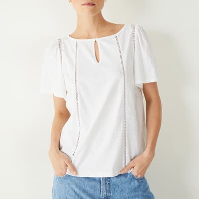 White Lucille Ladder Cotton T-Shirt