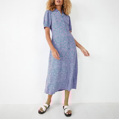 Blue Alara Printed Midi Dress 