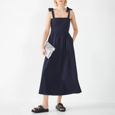 Navy Anthea Cotton Midi Dress