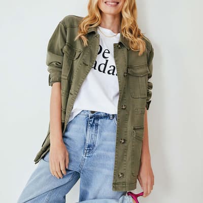 Khaki Pippa Utility Cotton Blend Jacket