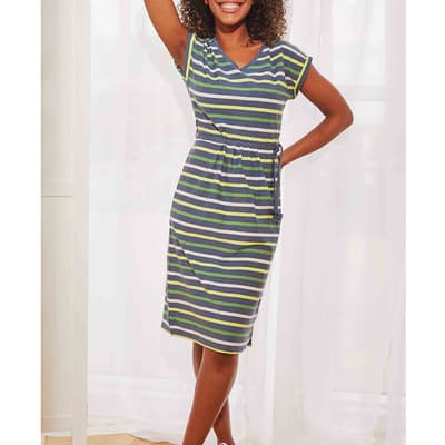 Blue Stripe Jersey Midi Dress