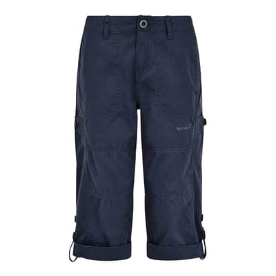 Navy Salena Cropped Cotton Trousers
