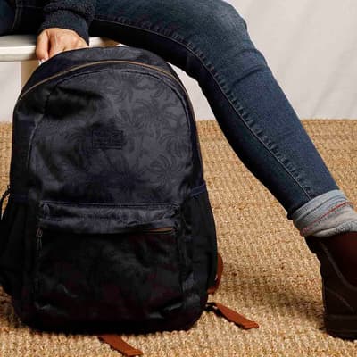 Navy Daisy Printed Cotton Backpack