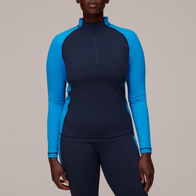 Navy Panel Layer Sports Half Zip Top 