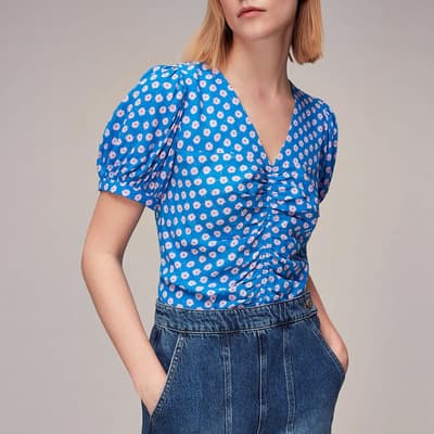 Blue Floral Sunburst Blouse 