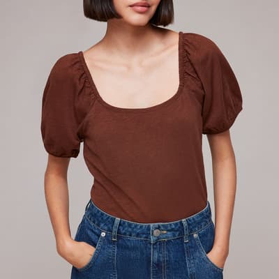 Brown Square Neck Cotton Top 