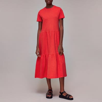 Red Petite Tiered Jersey Dress 